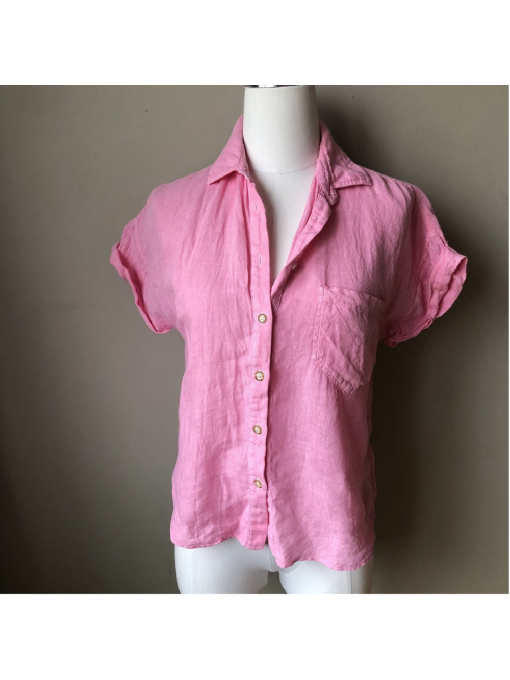 Zara pink linen short sleeve button up shirt XS